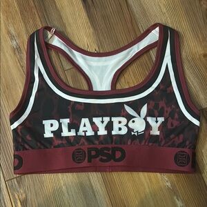 PSD Maroon and Black Sports Bra with Playboy Logo